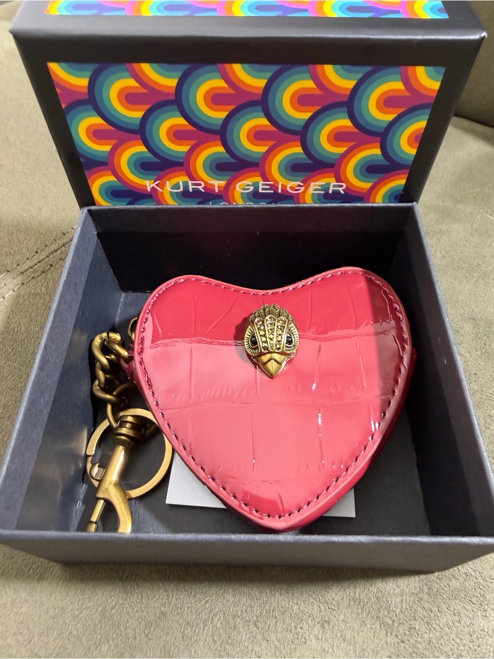 Kurt Geiger Kensington Patent Heart Keyring/Bag Charm/Coin Pouch